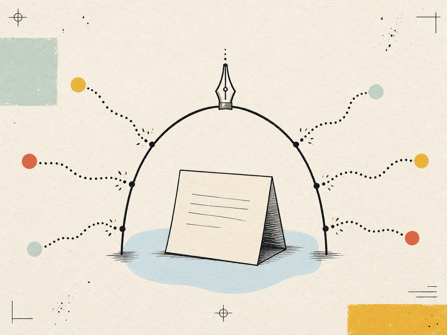 A hand-drawn paper note sitting beneath a boundary that stops incoming dotted tracking paths